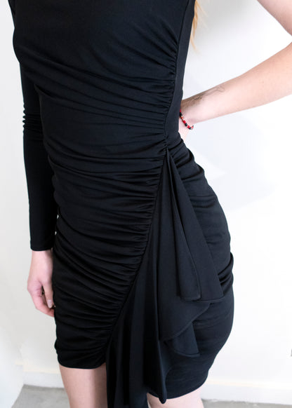 Halston One-shoulder Ruched Black Jersey Dress