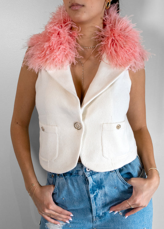 Chanel Cashmere Feathered Collar Vest