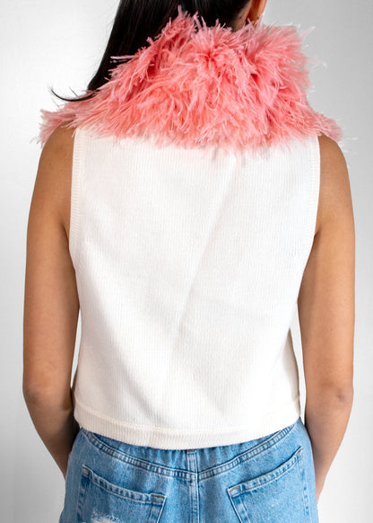 Chanel Cashmere Feathered Collar Vest
