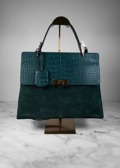 Balenciaga Ostrich-Trimmed Le Dix Zip Cartable Bag