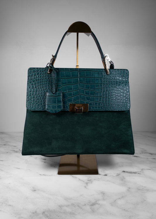 Balenciaga Ostrich-Trimmed Le Dix Zip Cartable Bag