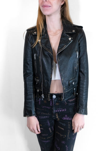 Saint Laurent Calf Distressed Leather Biker Jacket