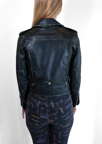 Saint Laurent Calf Distressed Leather Biker Jacket