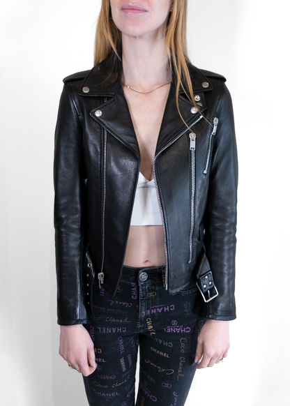 Saint Laurent Calf Leather Belted Biker Jacket