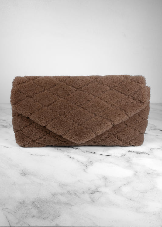 Saint Laurent Sade Large Quilted Shearling Clutch