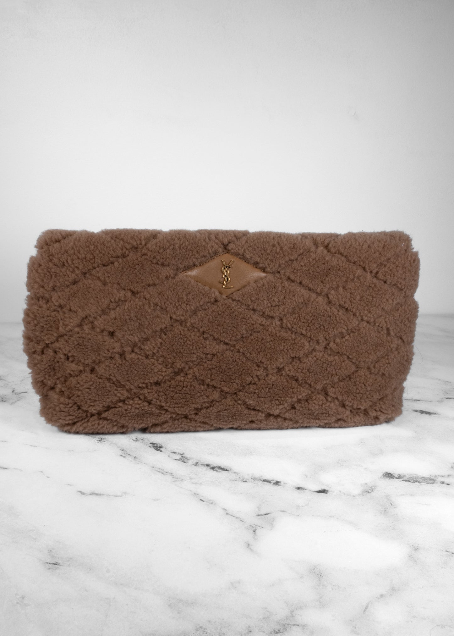 Saint Laurent Sade Large Quilted Shearling Clutch