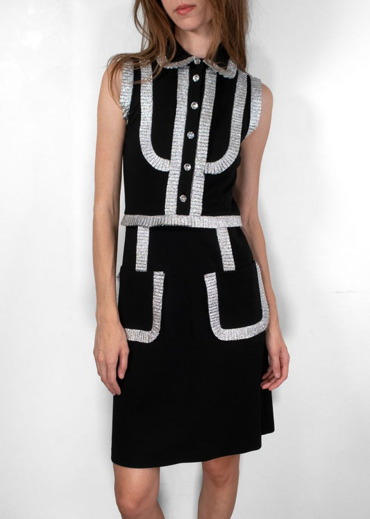 Gucci Black Sleeveless Dress With Metallic Silver Trim
