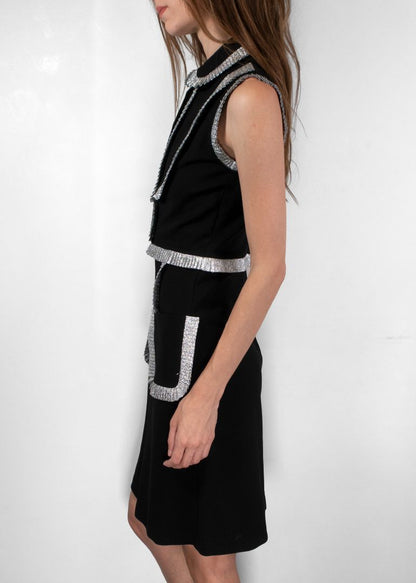 Gucci Black Sleeveless Dress With Metallic Silver Trim