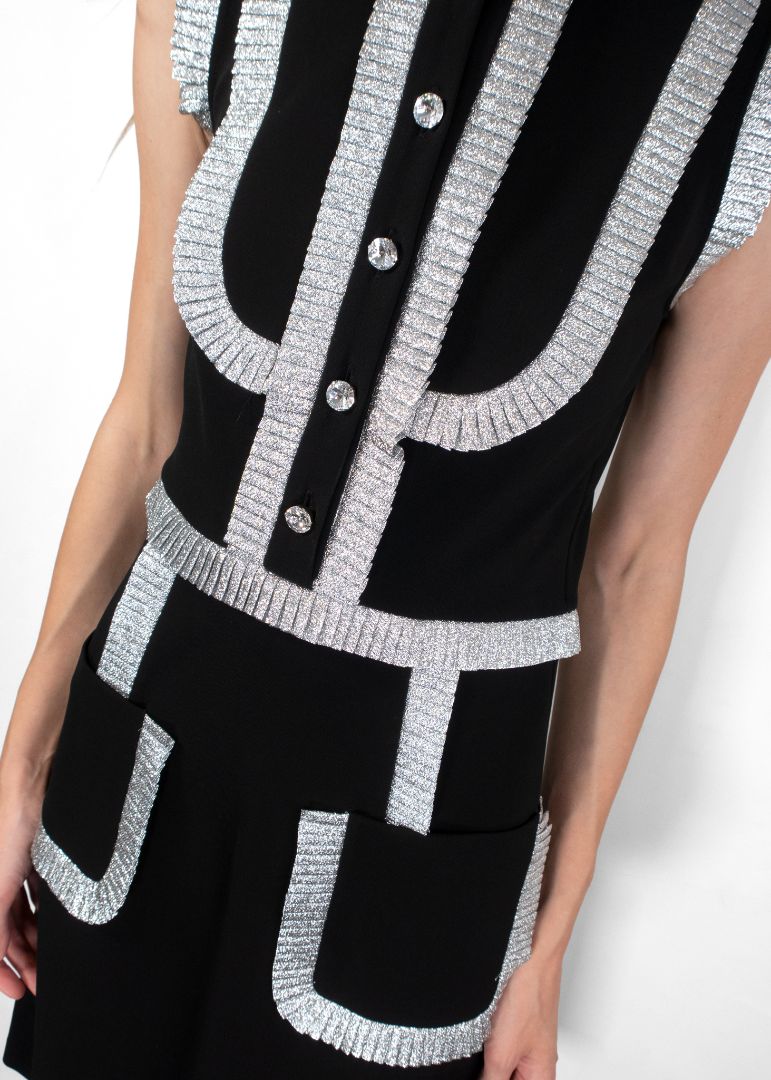 Gucci Black Sleeveless Dress With Metallic Silver Trim