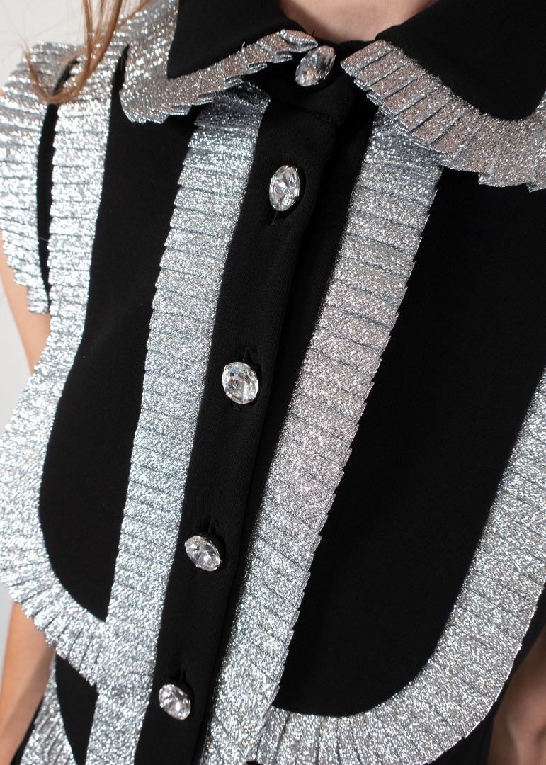Gucci Black Sleeveless Dress With Metallic Silver Trim