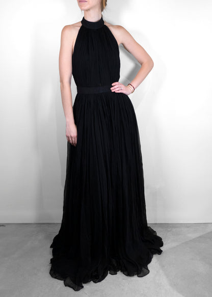 Alexander McQueen Black Silk Chiffon Floor Length Dress