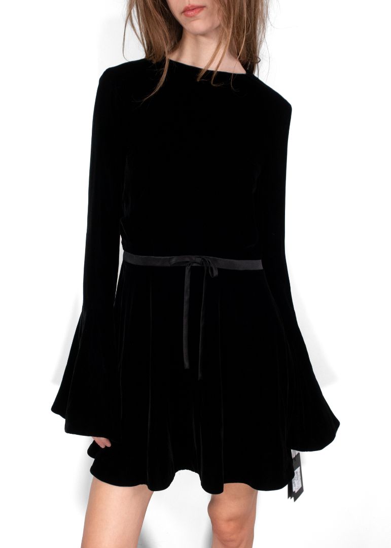Saint Laurent Black Velvet Long Sleeve Mini Dress
