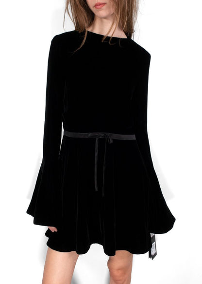 Saint Laurent Black Velvet Long Sleeve Mini Dress