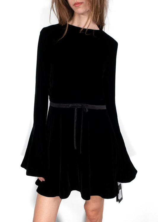 Saint Laurent Black Velvet Long Sleeve Mini Dress