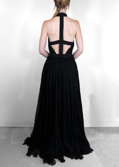 Alexander McQueen Black Silk Chiffon Floor Length Dress