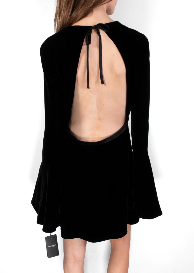 Saint Laurent Black Velvet Long Sleeve Mini Dress