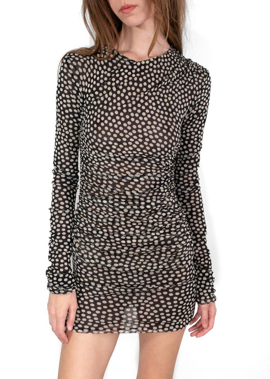 Saint Laurent Black/White Polka Dot Long Sleeve Mini Dress