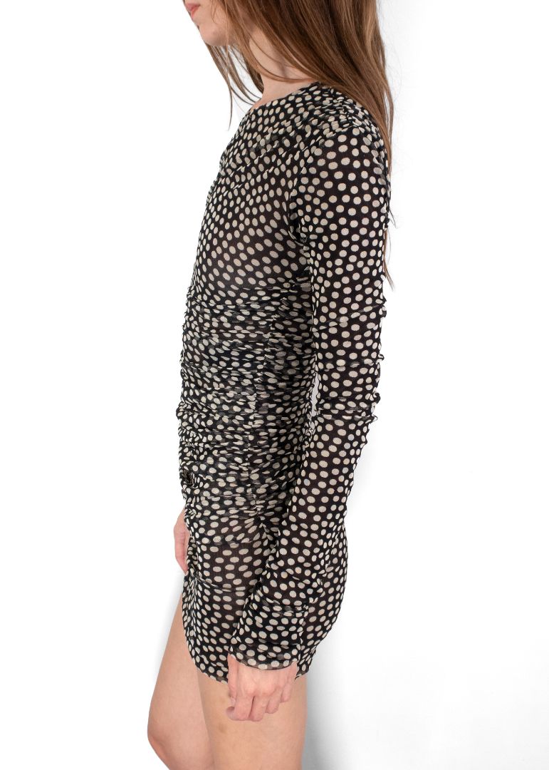 Saint Laurent Black/White Polka Dot Long Sleeve Mini Dress
