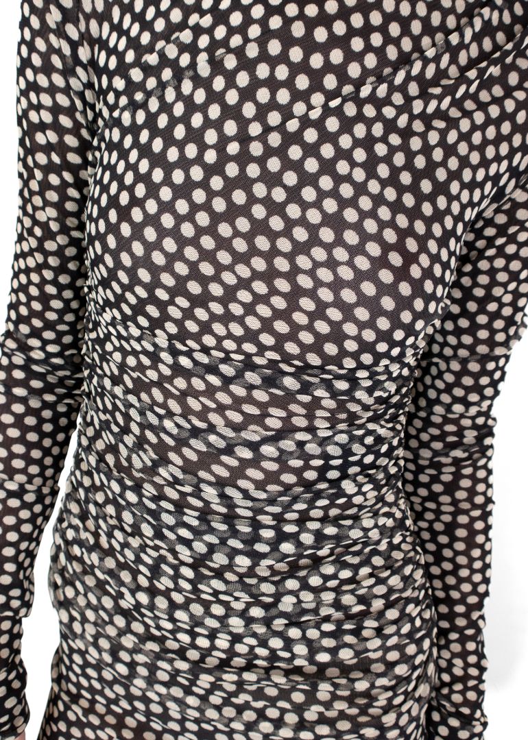 Saint Laurent Black/White Polka Dot Long Sleeve Mini Dress