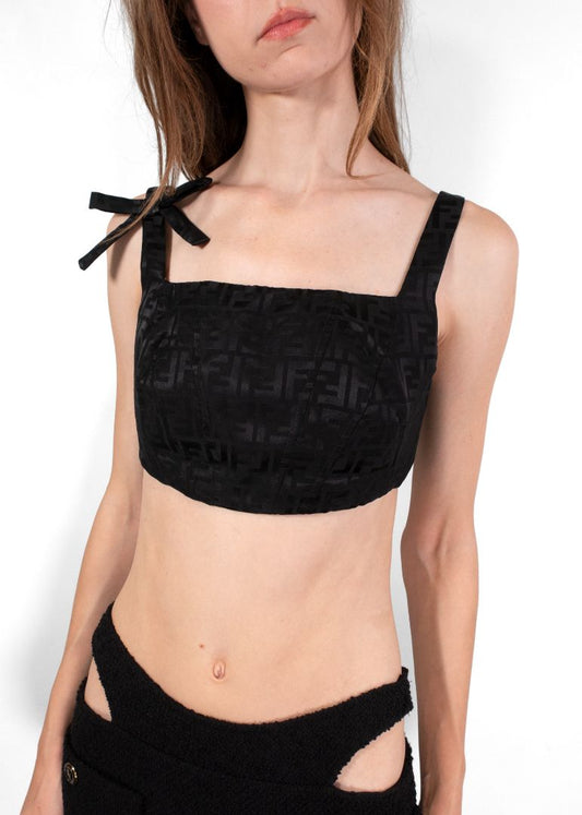 Fendi Black Silk Monogram Crop Top
