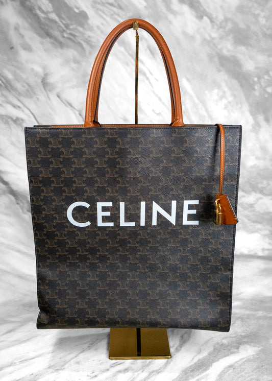 Celine Vertical Cabas Triomphe Brown Handbag