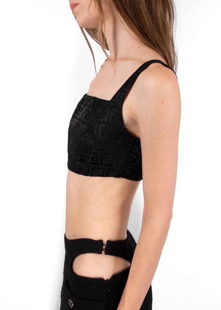 Fendi Black Silk Monogram Crop Top