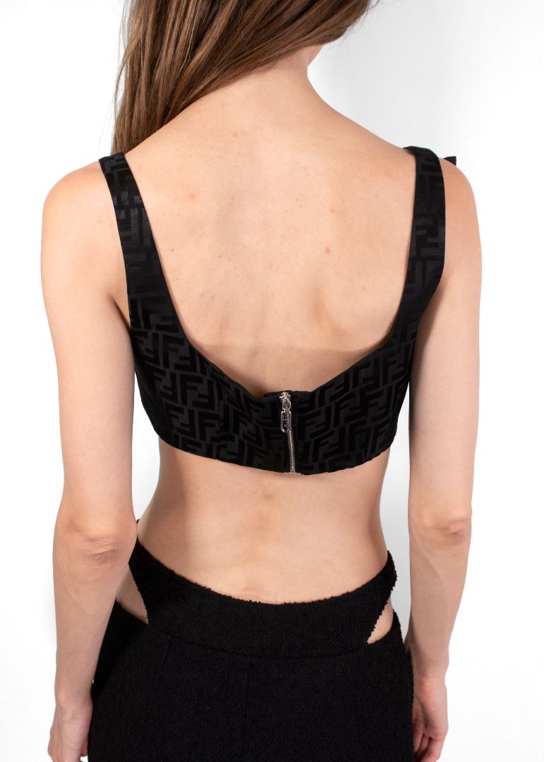 Fendi Black Silk Monogram Crop Top