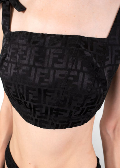 Fendi Black Silk Monogram Crop Top