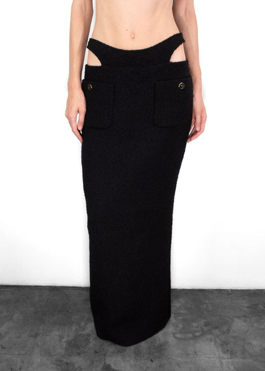 Chanel Black Tweed Maxi Skirt With Cut-outs