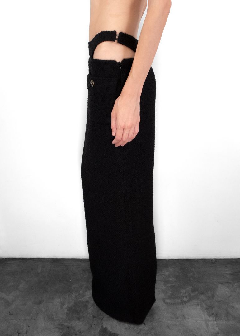Chanel Black Tweed Maxi Skirt With Cut-outs