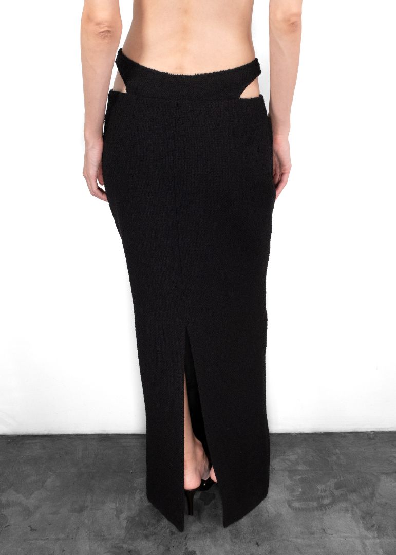 Chanel Black Tweed Maxi Skirt With Cut-outs