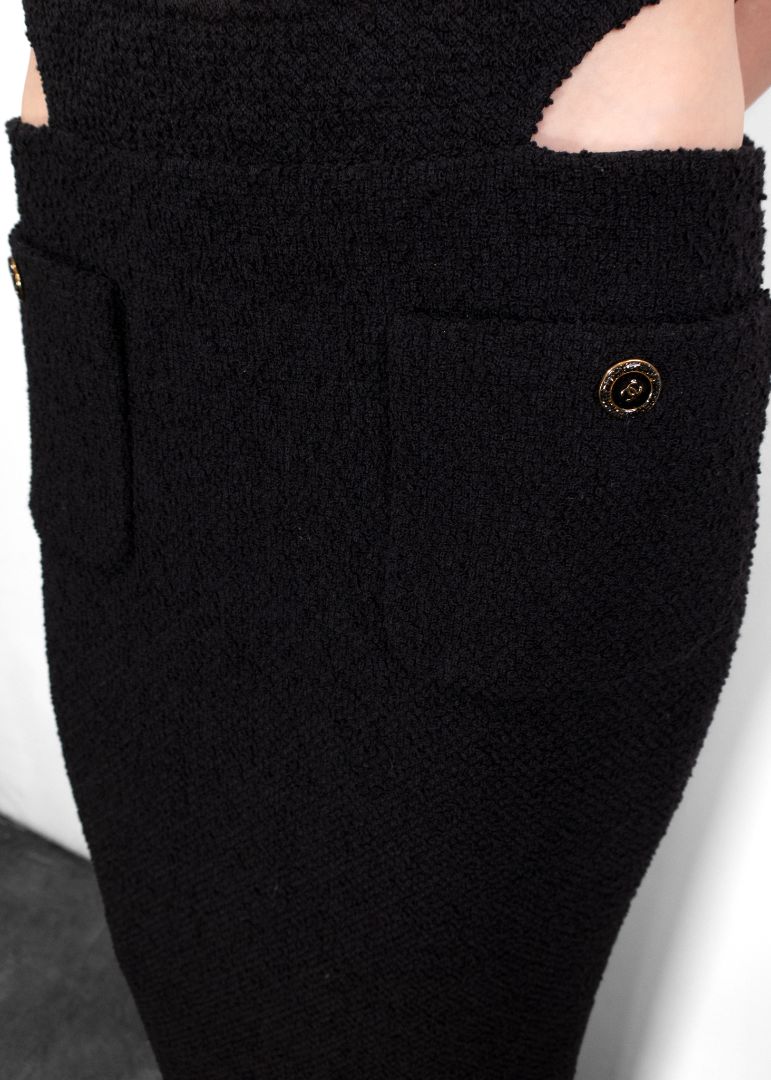 Chanel Black Tweed Maxi Skirt With Cut-outs