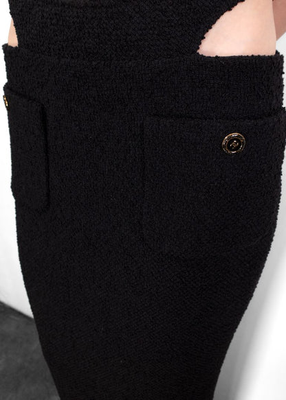 Chanel Black Tweed Maxi Skirt With Cut-outs