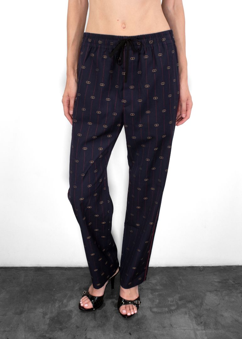 Gucci Navy Striped GG Elastic Waist Print Pants