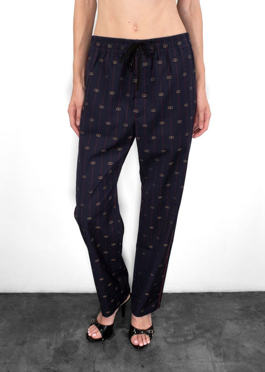 Gucci Navy Striped GG Elastic Waist Print Pants