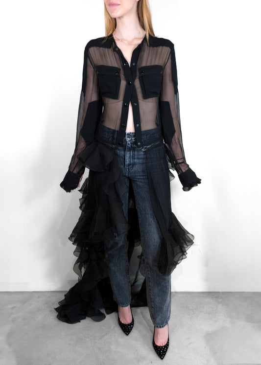 Givenchy silk chiffon floor length ruffle detail dress / duster