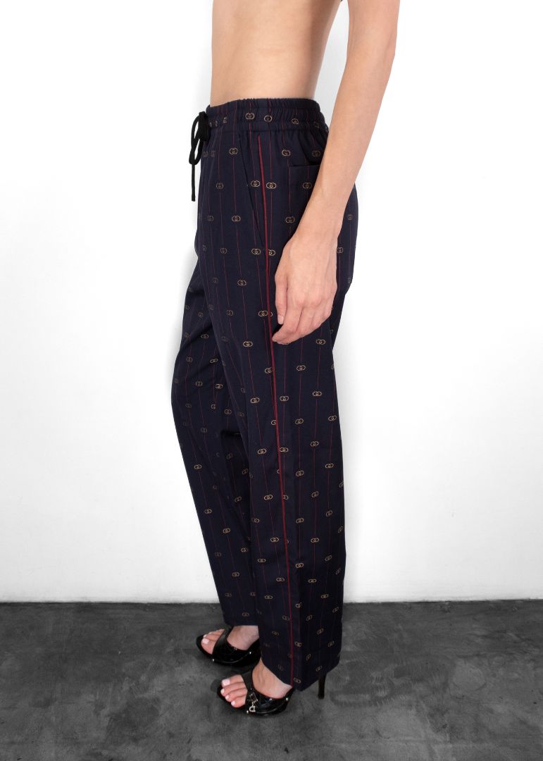 Gucci Navy Striped GG Elastic Waist Print Pants
