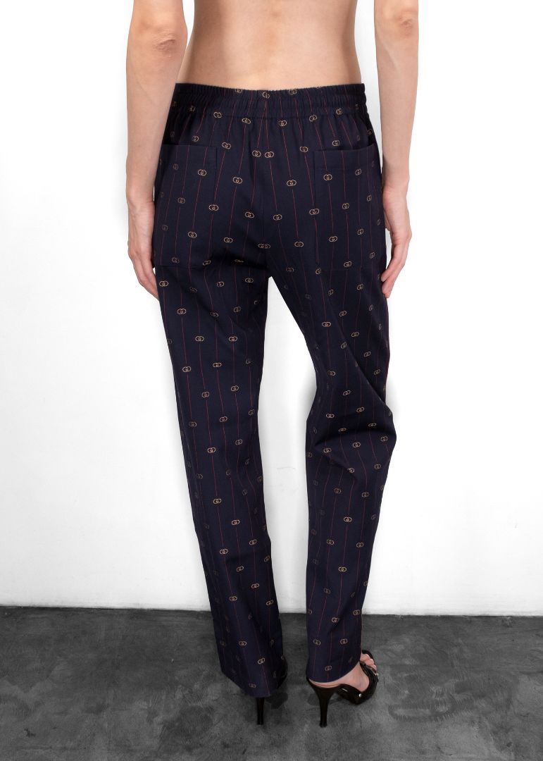 Gucci Navy Striped GG Elastic Waist Print Pants