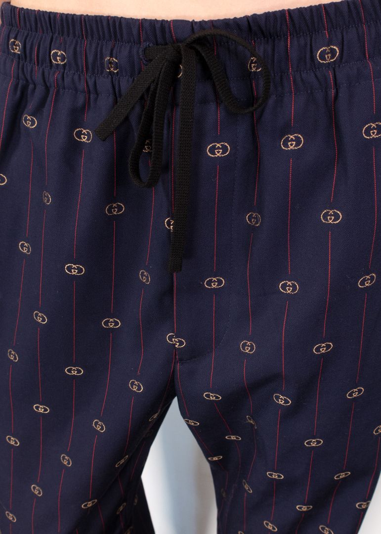 Gucci Navy Striped GG Elastic Waist Print Pants