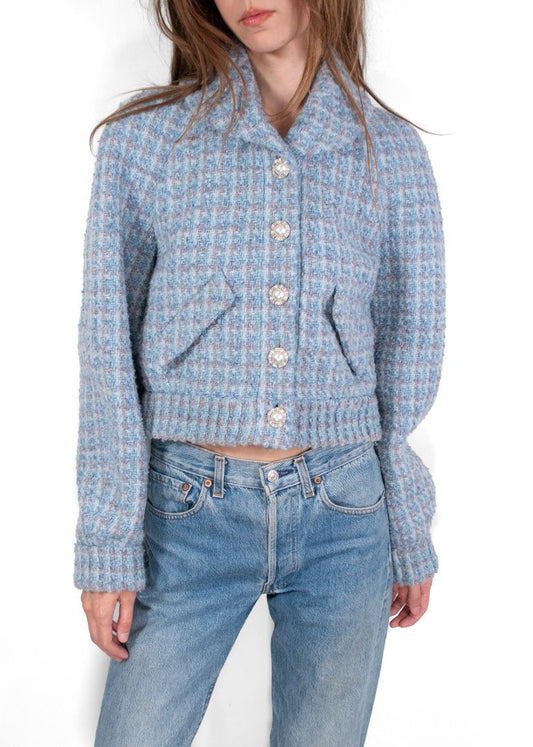 Chanel Blue Tweed Jacket With Pearl Buttons