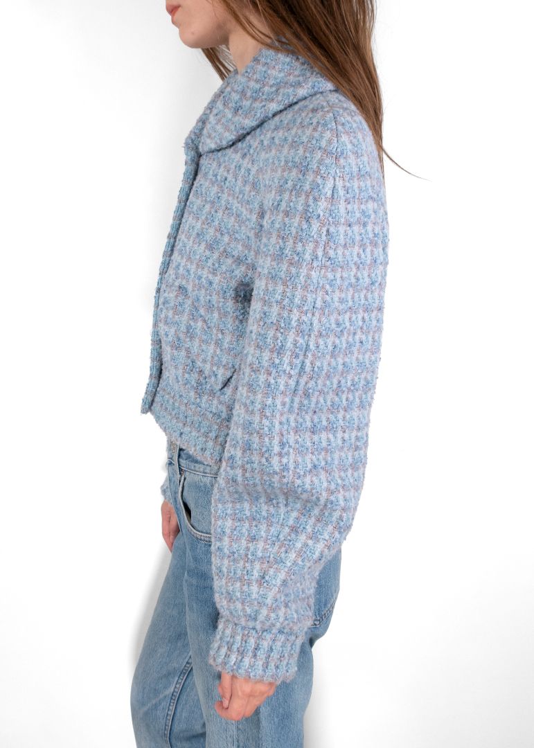 Chanel Blue Tweed Jacket With Pearl Buttons