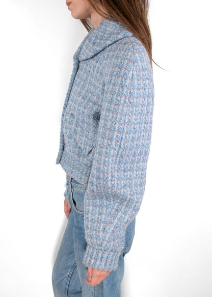 Chanel Blue Tweed Jacket With Pearl Buttons