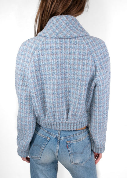 Chanel Blue Tweed Jacket With Pearl Buttons