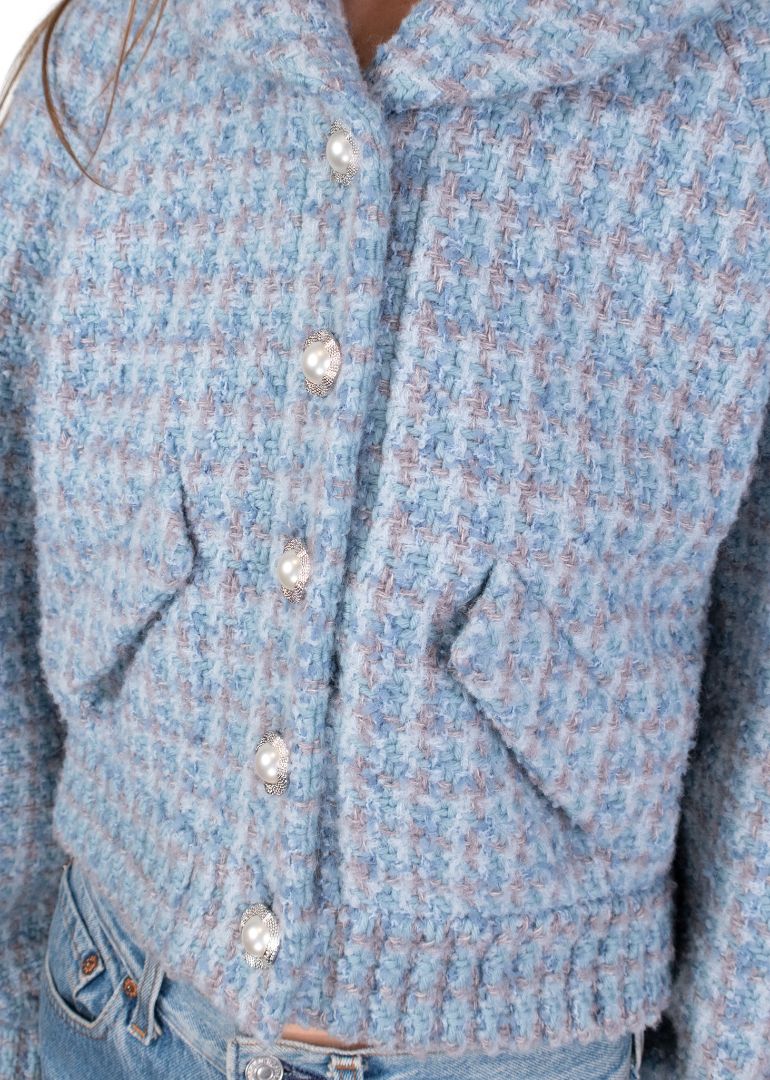 Chanel Blue Tweed Jacket With Pearl Buttons