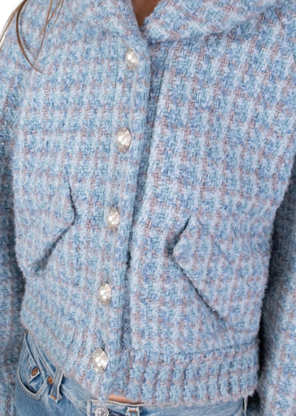 Chanel Blue Tweed Jacket With Pearl Buttons