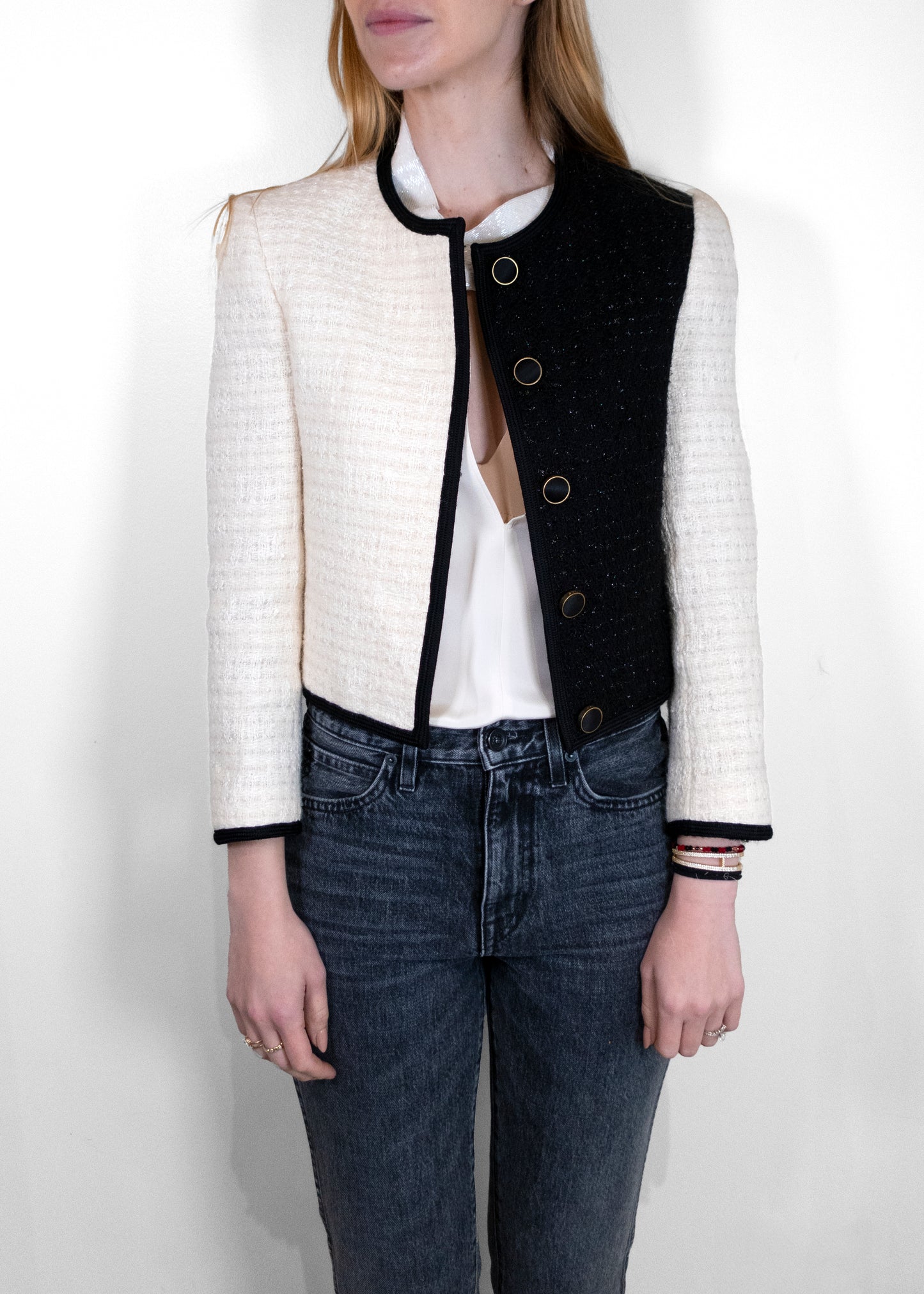 Saint Laurent Cropped Two-tone Metallic Tweed Jacket