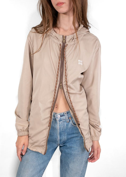Miu Miu Beige Drawstring Hooded Jacket With Elasticated Cuffs