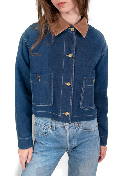 Gucci Denim Jacket With Brown Corduroy Collar