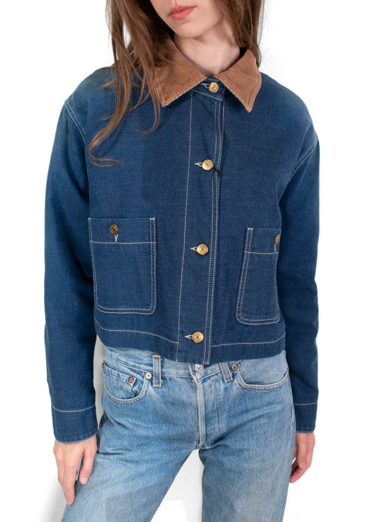 Gucci Denim Jacket With Brown Corduroy Collar