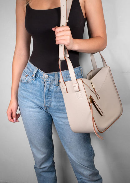 Loewe Beige Leather Shoulder Bag With A Tan Trim And Gold Zipper Detail